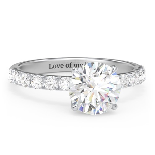 2 ct. (8mm) Moissanite Engagement Ring With 2mm Side Stones – 10K White Gold with Moissanite and Lab Diamond