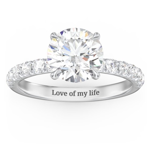 2.5 ct. (8.5mm) Moissanite Engagement Ring With 2mm Side Stones – 10K White Gold with Moissanite and Lab Diamond