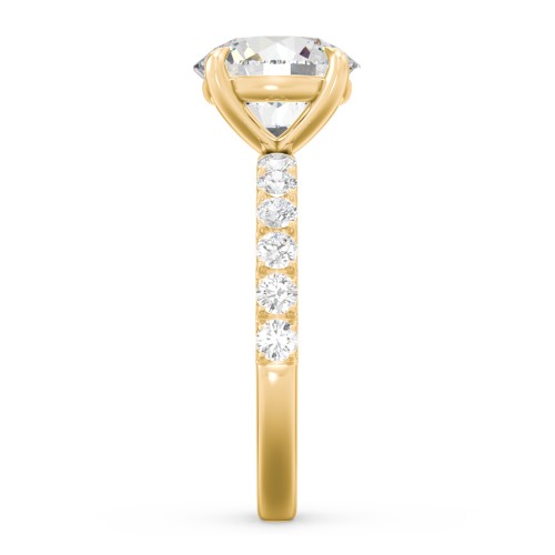 3 ct. (9mm) Moissanite Engagement Ring With 2mm Side Stones – 10K Yellow Gold with Moissanite and Lab Diamond