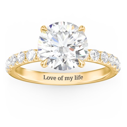 3 ct. (9mm) Moissanite Engagement Ring With 2mm Side Stones – 10K Yellow Gold with Moissanite and Lab Diamond