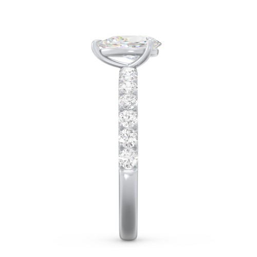 1 ct. (8x5mm) Pear Moissanite Engagement Ring With 2mm Side Stones – 10K White Gold with Moissanite and Lab Diamond