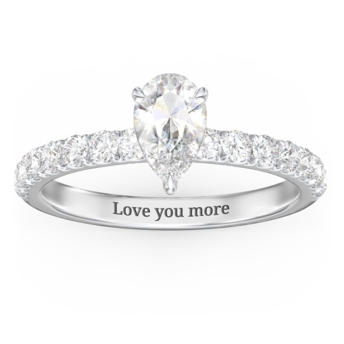 1 ct. (8x5mm) Pear Moissanite Engagement Ring With 2mm Side Stones – 10K White Gold with Moissanite and Lab Diamond
