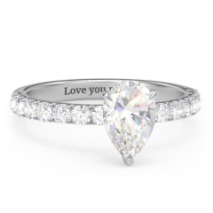 1.5 ct. (9x6mm) Pear Moissanite Engagement Ring With 2mm Side Stones – 10K White Gold with Moissanite and Lab Diamond