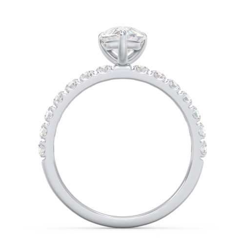 1.5 ct. (9x6mm) Pear Moissanite Engagement Ring With 2mm Side Stones – 10K White Gold with Moissanite and Lab Diamond
