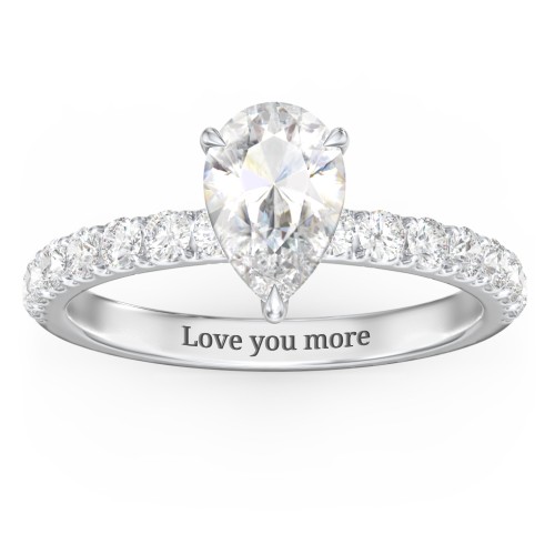 1.5 ct. (9x6mm) Pear Moissanite Engagement Ring With 2mm Side Stones – 10K White Gold with Moissanite and Lab Diamond