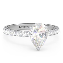 2 ct. (10x7mm) Pear Moissanite Engagement Ring With 2mm Side Stones – 10K White Gold with Moissanite and Lab Diamond