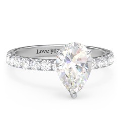 2.5 ct. (10.5x7mm) Pear Moissanite Engagement Ring With 2mm Side Stones – 10K White Gold with Moissanite and Lab Diamond