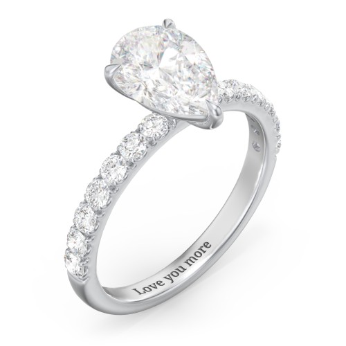 2.5 ct. (10.5x7mm) Pear Moissanite Engagement Ring With 2mm Side Stones – 10K White Gold with Moissanite and Lab Diamond