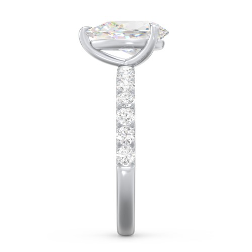 2.5 ct. (10.5x7mm) Pear Moissanite Engagement Ring With 2mm Side Stones – 10K White Gold with Moissanite and Lab Diamond