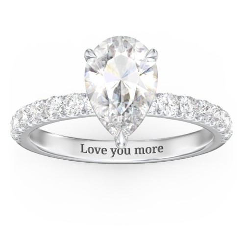 2.5 ct. (10.5x7mm) Pear Moissanite Engagement Ring With 2mm Side Stones – 10K White Gold with Moissanite and Lab Diamond