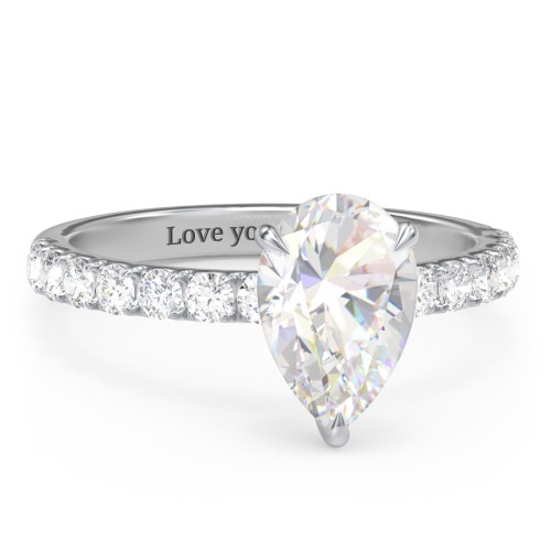 2.5 ct. (10.5x7mm) Pear Moissanite Engagement Ring With 2mm Side Stones – 10K White Gold with Moissanite and Lab Diamond