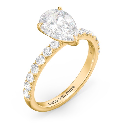 2.5 ct. (10.5x7mm) Pear Moissanite Engagement Ring With 2mm Side Stones – 10K Yellow Gold with Moissanite and Lab Diamond
