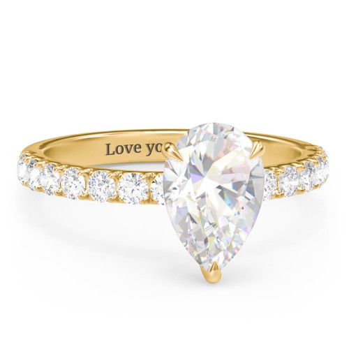 2.5 ct. (10.5x7mm) Pear Moissanite Engagement Ring With 2mm Side Stones – 10K Yellow Gold with Moissanite and Lab Diamond