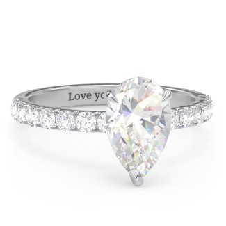3 ct. DEW (11x7mm) Pear Moissanite Engagement Ring With 2mm Side Stones
