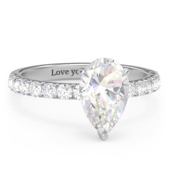 3 ct. (11x7mm) Pear Moissanite Engagement Ring With 2mm Side Stones – 10K White Gold with Moissanite and Lab Diamond