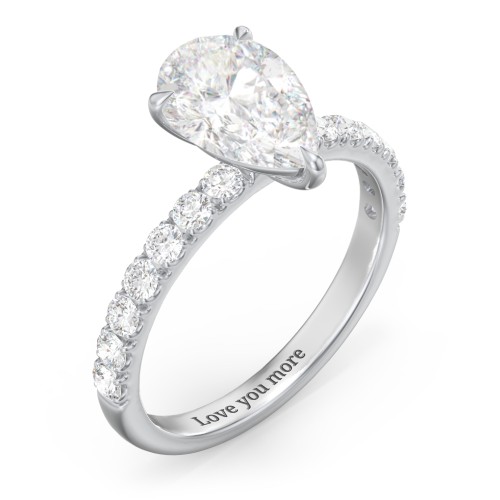3 ct. (11x7mm) Pear Moissanite Engagement Ring With 2mm Side Stones – 10K White Gold with Moissanite and Lab Diamond