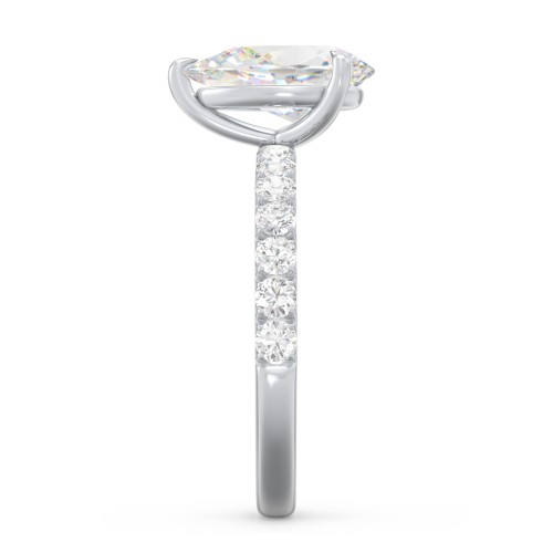 3 ct. (11x7mm) Pear Moissanite Engagement Ring With 2mm Side Stones – 10K White Gold with Moissanite and Lab Diamond