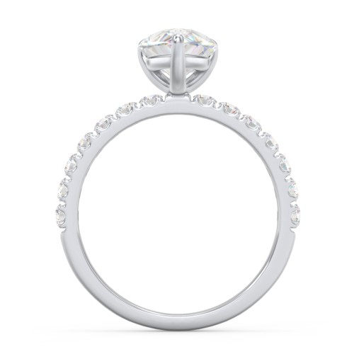 3 ct. (11x7mm) Pear Moissanite Engagement Ring With 2mm Side Stones – 10K White Gold with Moissanite and Lab Diamond