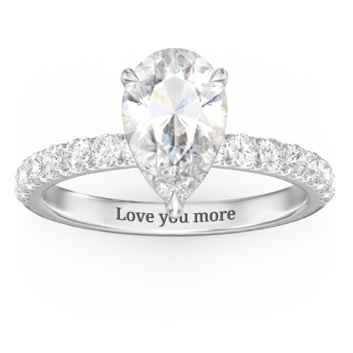 3 ct. (11x7mm) Pear Moissanite Engagement Ring With 2mm Side Stones – 10K White Gold with Moissanite and Lab Diamond
