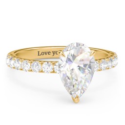 3 ct. (11x7mm) Pear Moissanite Engagement Ring With 2mm Side Stones in 10K Solid Yellow Gold