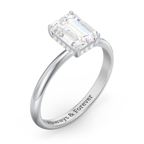 2 ct. (8x6mm) Emerald-Cut Moissanite Engagement Ring with Hidden Halo – 10K White Gold with Moissanite and Lab Diamond