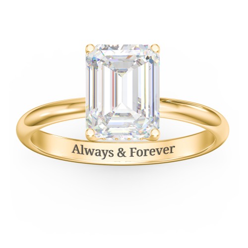 3 ct. (9x7mm) Emerald-Cut Moissanite Engagement Ring with Hidden Halo – 10K Yellow Gold with Moissanite and Lab Diamond