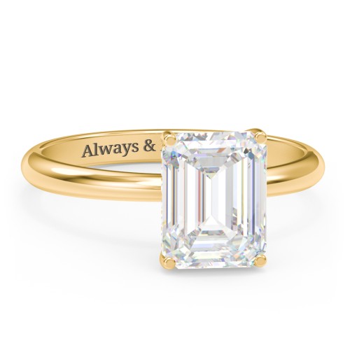 3 ct. (9x7mm) Emerald-Cut Moissanite Engagement Ring with Hidden Halo – 10K Yellow Gold with Moissanite and Lab Diamond