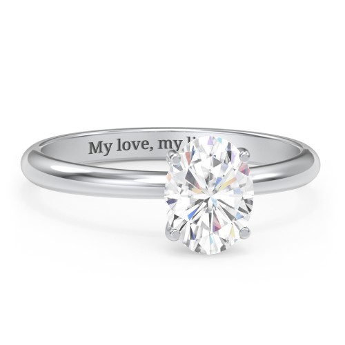 1.5 ct. (8x6mm) Oval Moissanite Engagement Ring with Hidden Halo – 10K White Gold with Moissanite and Lab Diamond