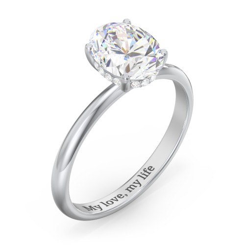 2 ct. (9x7mm) Oval Moissanite Engagement Ring with Hidden Halo – 10K White Gold with Moissanite and Lab Diamond