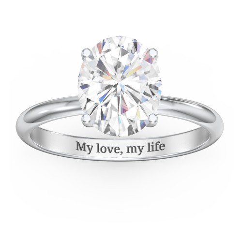 3 ct. (10x8mm) Oval Moissanite Engagement Ring with Hidden Halo – 10K White Gold with Moissanite and Lab Diamond