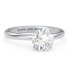 1.5 ct. (7.5mm) Moissanite Engagement Ring with Hidden Halo – 10K White Gold with Moissanite and Lab Diamond