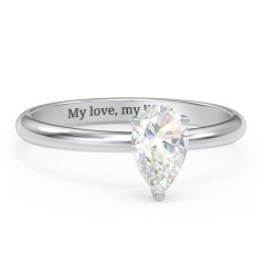 1 ct. (8x5mm) Pear Moissanite Engagement Ring with Hidden Halo – 10K White Gold with Moissanite and Lab Diamond