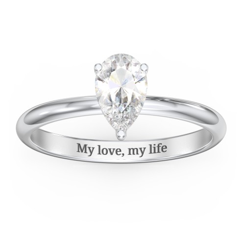 1 ct. (8x5mm) Pear Moissanite Engagement Ring with Hidden Halo – 10K White Gold with Moissanite and Lab Diamond
