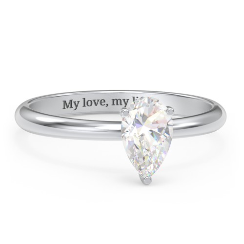 1 ct. (8x5mm) Pear Moissanite Engagement Ring with Hidden Halo – 10K White Gold with Moissanite and Lab Diamond