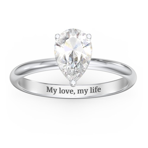 1.5 ct. (9x6mm) Pear Moissanite Engagement Ring with Hidden Halo – 10K White Gold with Moissanite and Lab Diamond
