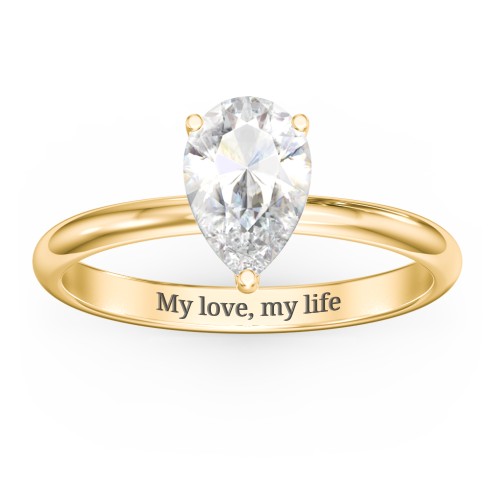 1.5 ct. (9x6mm) Pear Moissanite Engagement Ring with Hidden Halo – 10K Yellow Gold with Moissanite and Lab Diamond