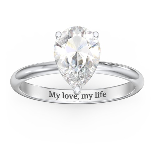 2 ct. (10x7mm) Pear Moissanite Engagement Ring with Hidden Halo – 10K White Gold with Moissanite and Lab Diamond