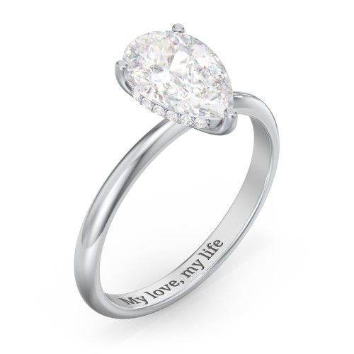 2.5 ct. (10.5x7mm) Pear Moissanite Engagement Ring with Hidden Halo – 10K White Gold with Moissanite and Lab Diamond