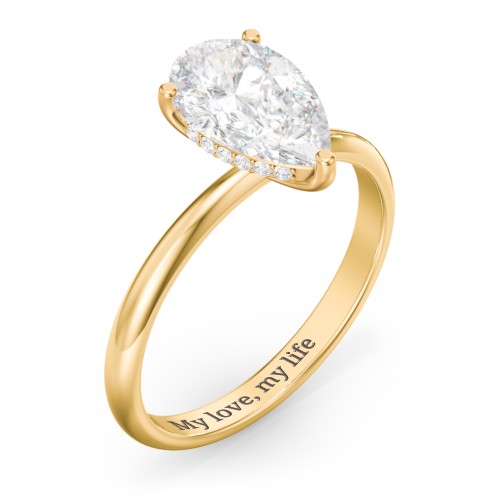 3 ct. (11x7mm) Pear Moissanite Engagement Ring with Hidden Halo – 10K Yellow Gold with Moissanite and Lab Diamond
