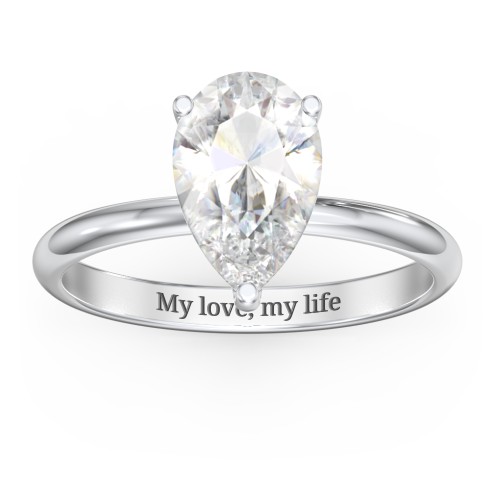 3 ct. (11x7mm) Pear Moissanite Engagement Ring with Hidden Halo – 10K White Gold with Moissanite and Lab Diamond