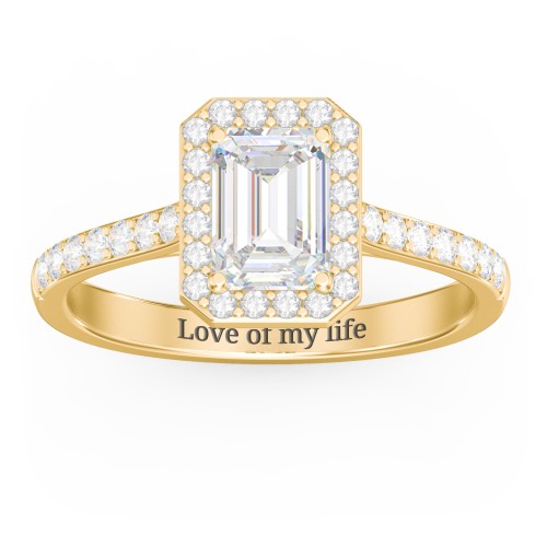 1 ct. (7x5mm) Emerald-Cut Moissanite Halo Engagement Ring with Side Stones