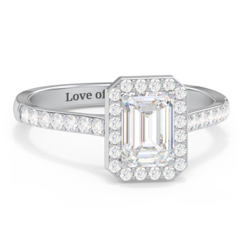 1 ct. (7x5mm) Emerald-Cut Moissanite Halo Engagement Ring with Side Stones