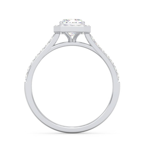 1 ct. (7x5mm) Emerald-Cut Moissanite Halo Engagement Ring with Side Stones – 10K White Gold with Moissanite and Lab Diamond