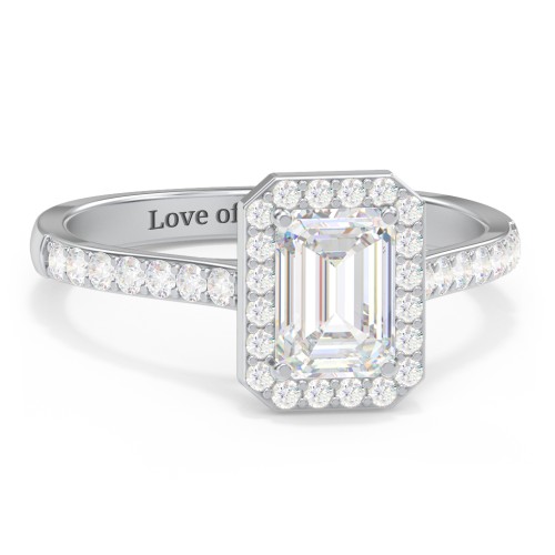 1 ct. (7x5mm) Emerald-Cut Moissanite Halo Engagement Ring with Side Stones – 10K White Gold with Moissanite and Lab Diamond