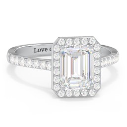 2 ct. (8x6mm) Emerald-Cut Moissanite Halo Engagement Ring with Side Stones