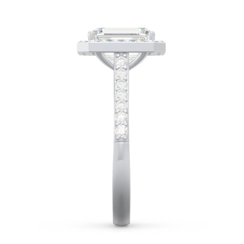 2 ct. (8x6mm) Emerald-Cut Moissanite Halo Engagement Ring with Side Stones – 10K White Gold with Moissanite and Lab Diamond