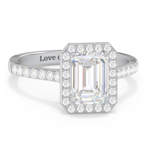 2 ct. (8x6mm) Emerald-Cut Moissanite Halo Engagement Ring with Side Stones – 10K White Gold with Moissanite and Lab Diamond