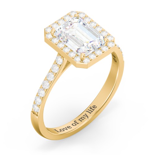 2 ct. (8x6mm) Emerald-Cut Moissanite Halo Engagement Ring with Side Stones – 10K Yellow Gold with Moissanite and Lab Diamond
