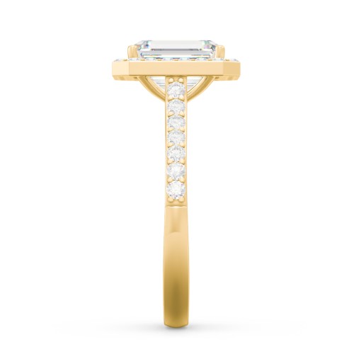 2 ct. (8x6mm) Emerald-Cut Moissanite Halo Engagement Ring with Side Stones – 10K Yellow Gold with Moissanite and Lab Diamond