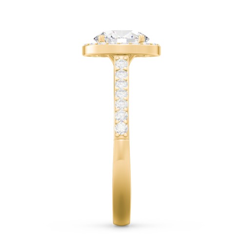1 ct. (7x5mm) Oval Moissanite Halo Engagement Ring with Side Stones – 10K Yellow Gold with Moissanite and Lab Diamond